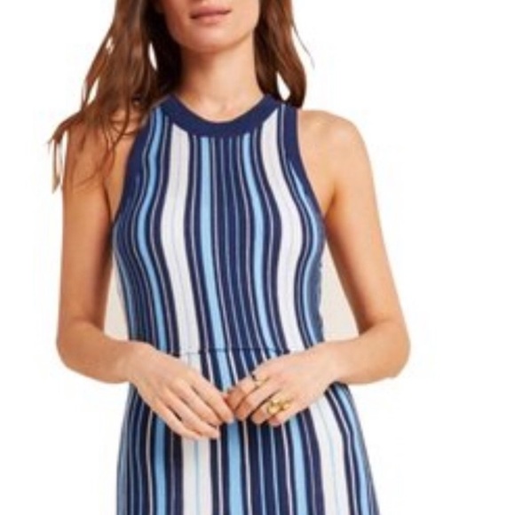 Anthropologie Maeve Lisanne Striped Sweater Maxi Dress Blue White - Picture 2 of 10